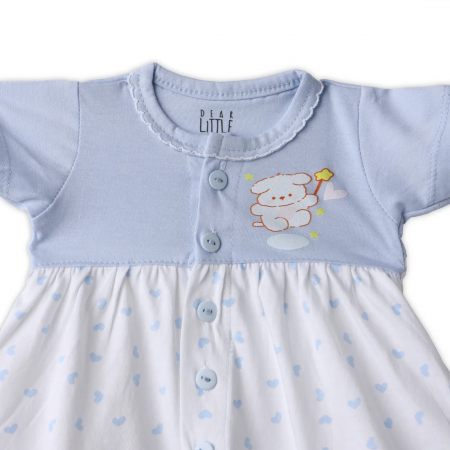Cuddle Bear Cotton Frock - Blue & White