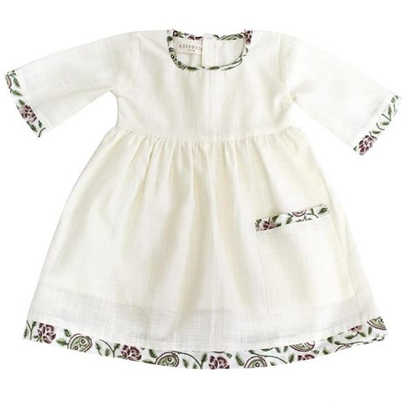 KOSHMOSH Pure Soft Cotton Frock for Baby Girl 3/4 Bell Sleeves Dress with Single Pocket Stylish Knee Length Casual Dress for Girls with Astar/Lining