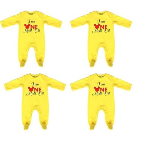 I Am One Month Old Baby Jumpsuit,New Born Baby Customised Name Baby Dress for Girl (Pack of 4) -