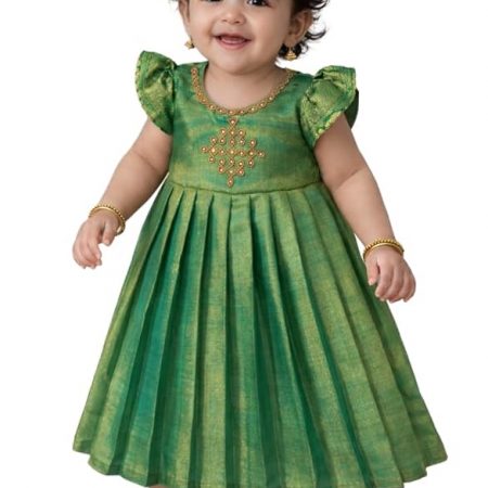 Anura Creations Tissue Silk Baby Girl Gown | Soft Silk Long Frock for Newborn & Infants | Festive Dress