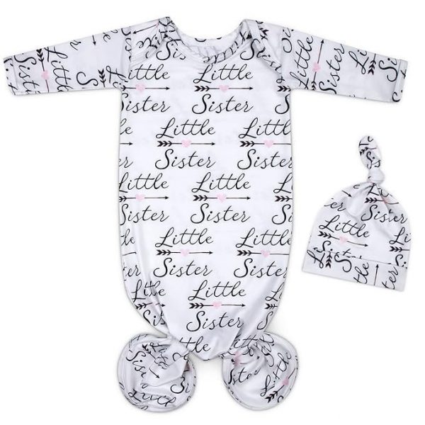 Newborn Knotted Gown 0-6 Months Girl Breathable Sleeper Gowns with Hat Set