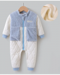 Kookie Kids Full Sleeves Front Open Winter Wear Fur Romper with Text Embroidery - Light Blue