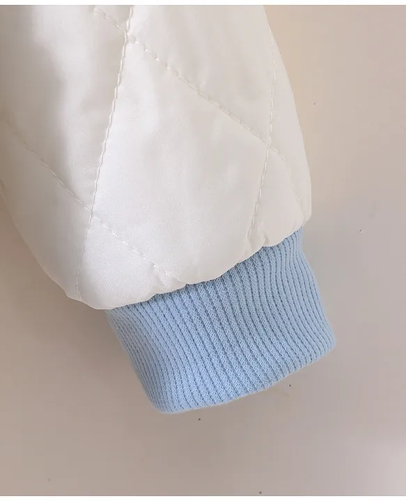 Kookie Kids Full Sleeves Front Open Winter Wear Fur Romper with Text Embroidery - Light Blue