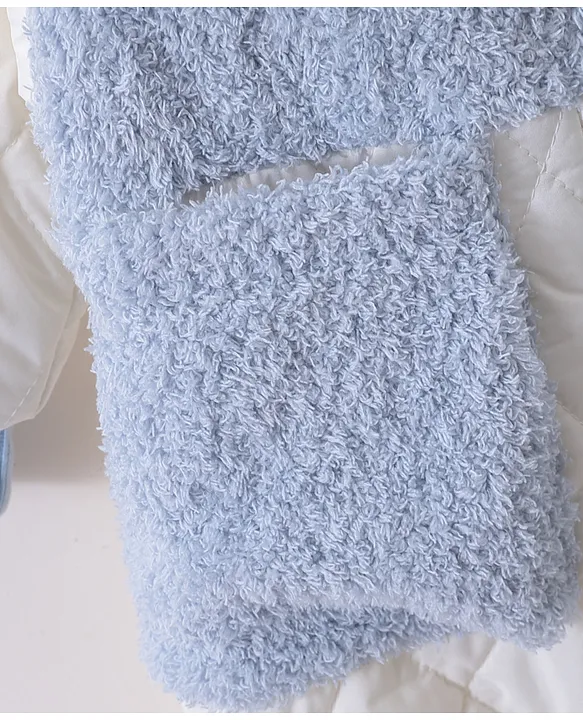 Kookie Kids Full Sleeves Front Open Winter Wear Fur Romper with Text Embroidery - Light Blue