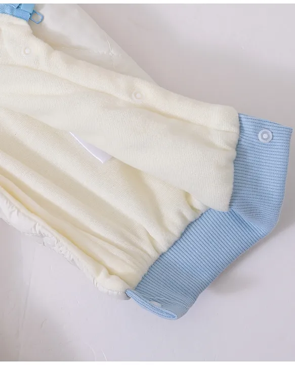 Kookie Kids Full Sleeves Front Open Winter Wear Fur Romper with Text Embroidery - Light Blue