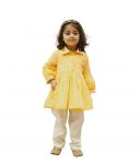 Cotton Round Neck Full Sleeves Printed Regular Bhandhej Peplum Kurti Set For Baby Girls