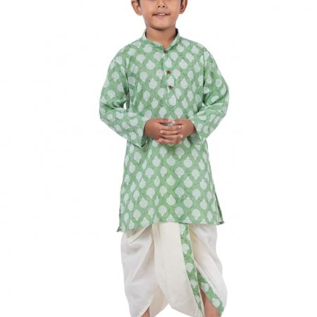 Kurta Dhoti for Kids Boy, Animal Printed Pure Cotton Kurta with Elastic Waist Dhoti Set - Traditional Dress for Baby Boy