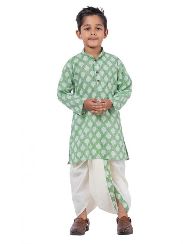 Kurta Dhoti for Kids Boy, Animal Printed Pure Cotton Kurta with Elastic Waist Dhoti Set - Traditional Dress for Baby Boy