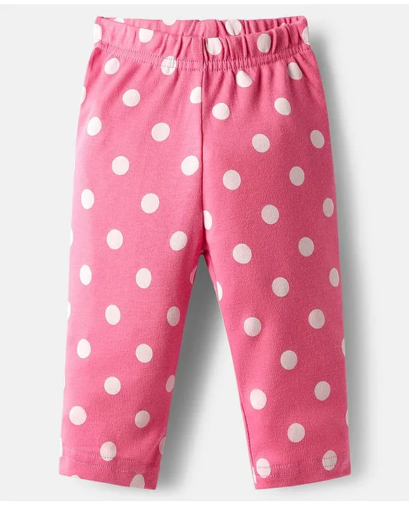 Babyhug Cotton Knit Full Sleeves Co-ords Night Suit with Polka Dot Print - Pink