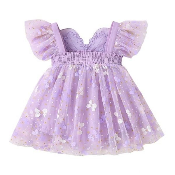 Hopscotch Girls Ruffled Sleeves Lavender Butterfly Whisper Onesie Dress