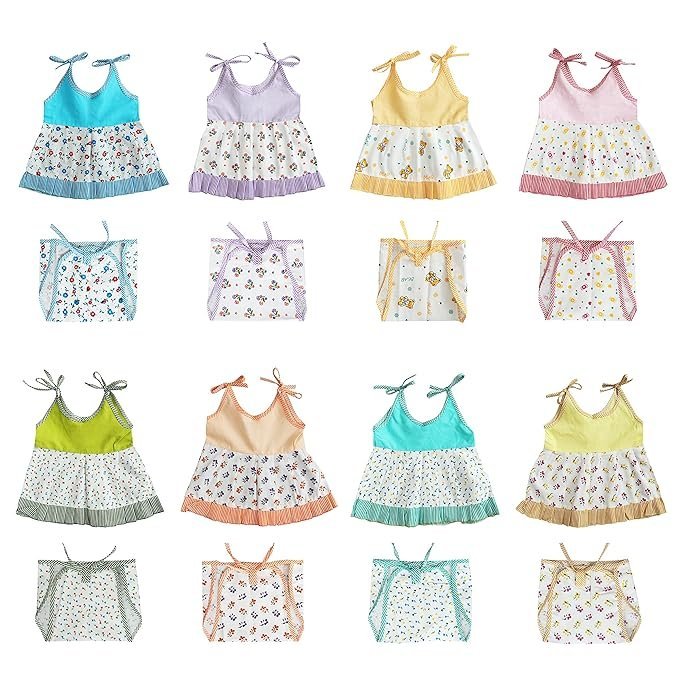 ABOUT SPACE New Born Baby Clothes - (Set of 8) New Born Baby Cotton Frocks with Nappies for Baby Girls - Multicolor Sleeveless Printed Jhabla Baby Wear, Infant Clothing