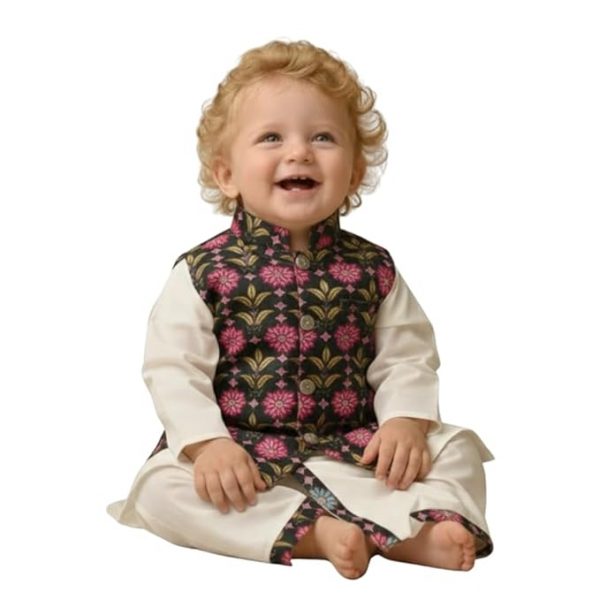 A.T.U.N. (ALL THINGS UBER NICE) Baby Boys Ethnic Kurta Dhoti Set with Printed Nehru Jacket | Traditional Indian Festive Clothing Set| Elegant Wedding Celebration Outfits | Premium 3 Piece Kurta Set