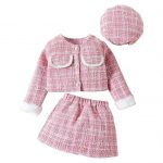 TASLAR Kids Toddler Jacket Baby Girls Suit Furry Patchwork Coat + Skirt + Beret 3Pcs Long Sleeve Shirt Tops Skirts Hat Sets Kids Casual Fashionable Party Dress