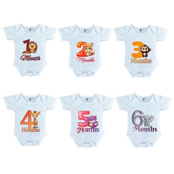 Monthly Milestone Birthday Dress Romper bodysuit Onesie for Baby Boy Girl and Newborn