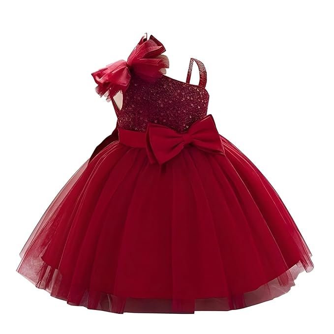 Niren Enterprise Barbet Sequence Embroidered Net Flaired Sleeve Less Baby Knee Length Girl's Frock