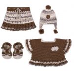 Handmade Crochet Knitted Brown Crop Frock Sweater Set with Skirt Cap Shoes for Baby Girls Wedding New Born Showers Photography 0-24 Months.