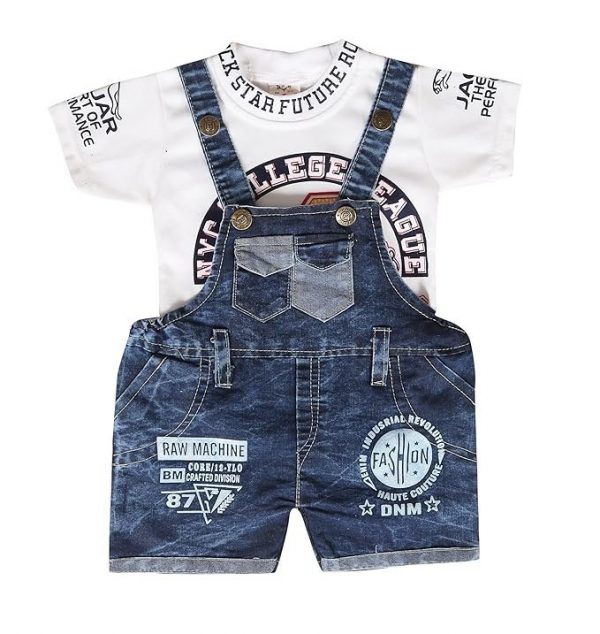 Cutie Kiddies Double Pocket Baby Dungaree Trendy Denim Dungaree with Cotton T-Shirt for