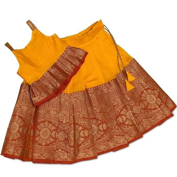 Picksparrow Baby Girl Pattu Pavadai/Kids Lehenga Choli (Pleated Top)