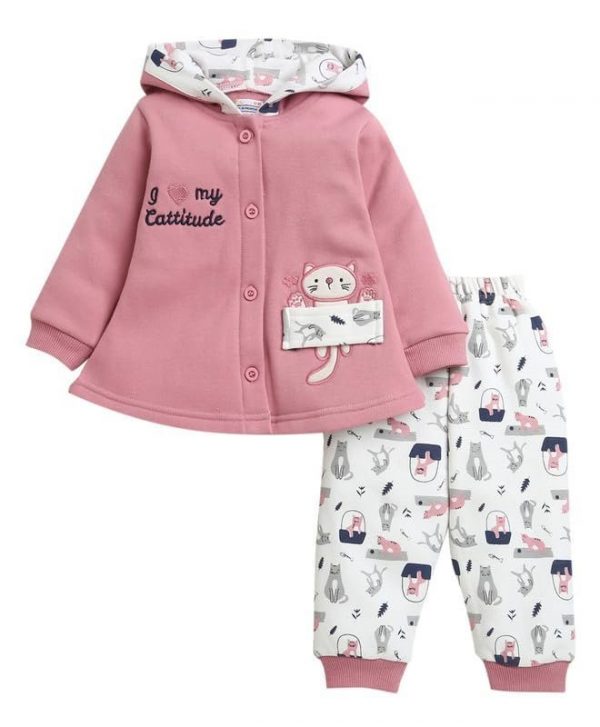 BUMZEE Girls Fleece Printed Full Sleeves Winter Wear Set (Peb9836)