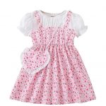 Niren Enterprise Girl's Crispillo Floral Printed Short Sleeve Cotton Knee-Length Baby Frock With Purse