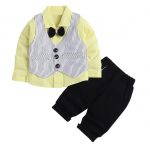 Hopscotch Boy's Cotton Striped Stripe Print Shirt Pant Set With Waistcoat