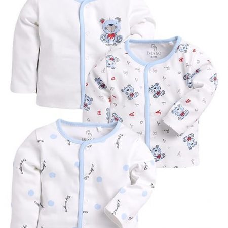 BABY GO Cotton Full Sleeve Regular Round Neck Front Open Pack Of 3 Tees For Baby Boy's Clothing Set