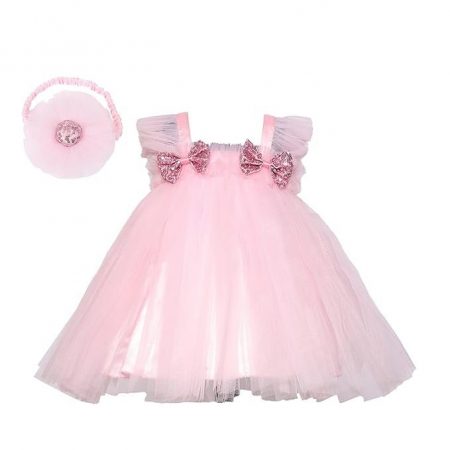 PINK WINGS Baby Girl Net Knee Length Tutu Party Frock with Headband