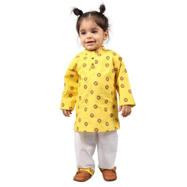Mama & Peaches Fiery Lion Kurta Set for Kids | Premium Cotton Fabric | Stylish Printed Design | Button Fly Closure | Mandarin Neckline | Perfect for Festivals and Everyday Wear