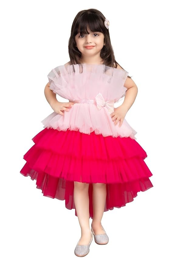Inayah Fashion Premium Designer Ruffle Tulle High-Low Party Dress for Girls