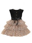 TAGAS Toddler Girls Polka Dot Ruffle Trim Belted Mesh Dress Floral Pattern Frock for Girls (KD-1015)