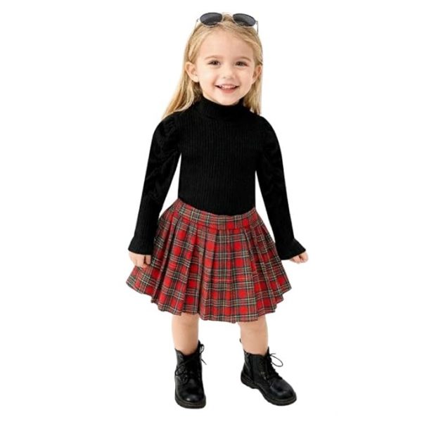 A.T.U.N. (ALL THINGS UBER NICE) Girls Winter Ready Flannel Checks Dress | Ribbed High Neck Warm Dress | Stylish Cozy All-Day Wear