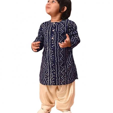 Vastramay Boys' Bandhani Kurta and Patiala Set – Traditional Cotton Ethnic Wear for Infants, Perfect for Weddings and Festive Occasions