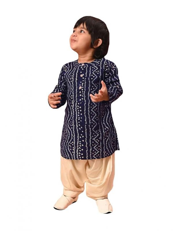 Vastramay Boys' Bandhani Kurta and Patiala Set – Traditional Cotton Ethnic Wear for Infants, Perfect for Weddings and Festive Occasions