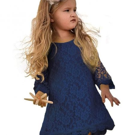 APRIL GIRL Flower Girl Dress, Lace Dress 3/4 Sleeve Dress