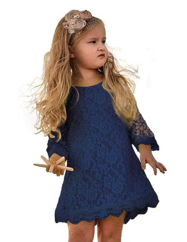 APRIL GIRL Flower Girl Dress, Lace Dress 3/4 Sleeve Dress