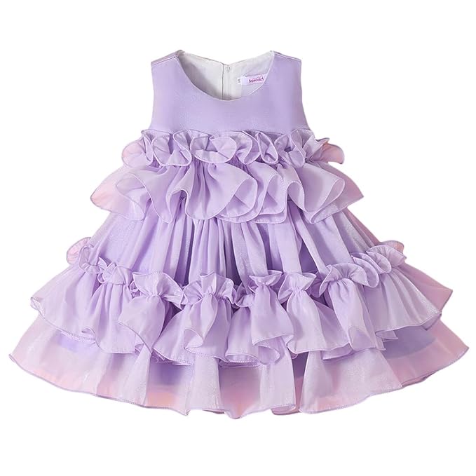 Hopscotch Baby Girls Embellished Print Sleeveless Lavender Party Dresses