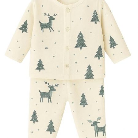 BABY STATION Baby Boys & Girls Muslin Cotton Night Suit Set – Full Sleeves Shirt & Pajama with Cute Print – Soft & Breathable Sleepwear for Newborns & Infants