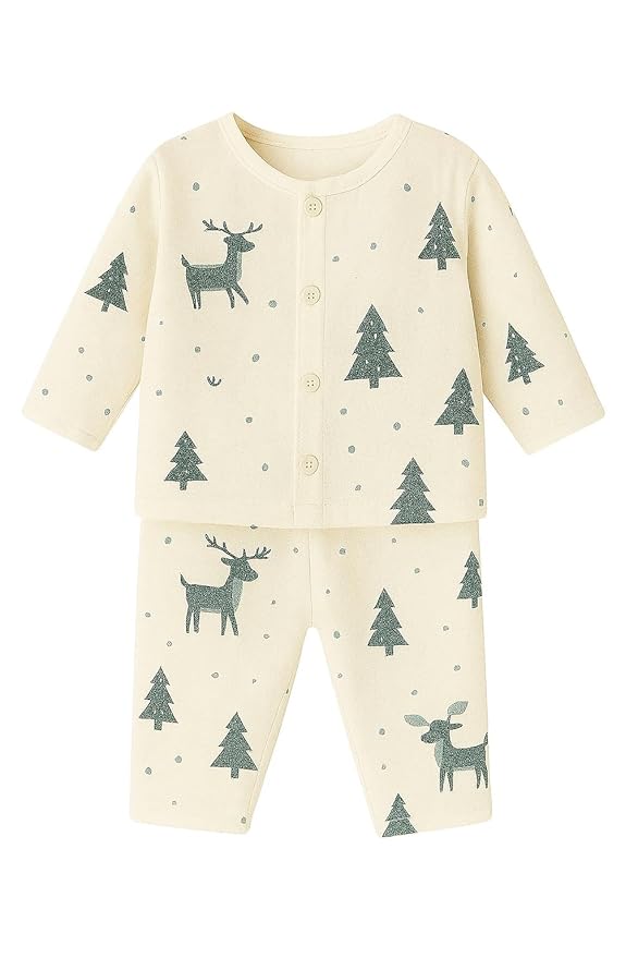 BABY STATION Baby Boys & Girls Muslin Cotton Night Suit Set – Full Sleeves Shirt & Pajama with Cute Print – Soft & Breathable Sleepwear for Newborns & Infants