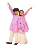 Lurex Cotton Peplum Kurti with Sharara for Girls & Side Button Kurta Pajama for Boys | Traditional Ethnic Wear Set for Kids