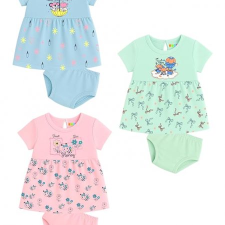 Kuchipoo Baby Girls 100% Cotton Frock and Panty Set - Pack of 3