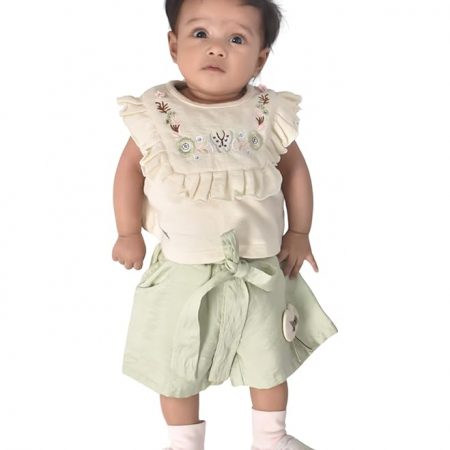 Printed Clothing Set for Baby Girls, Sleeveless Cream