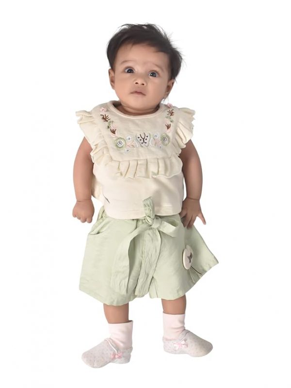 Printed Clothing Set for Baby Girls, Sleeveless Cream