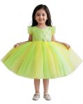Stanwells Kids Baby Girls Peacock Blue Birthday Net Frock with Colorful Flower Embroidery | Sleeveless Knee-Length Dress with Ruffle Pattern | Flared Fancy Outfit Gift for Daughter