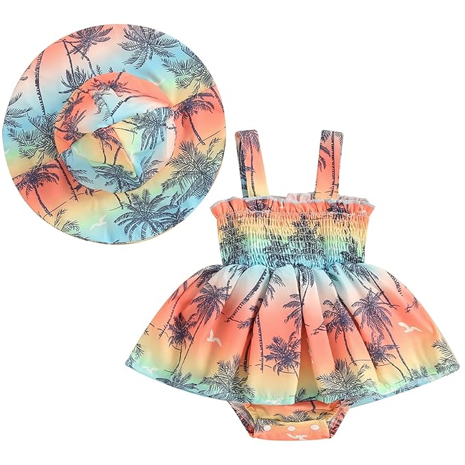 Mubineo Baby Girl Summer Clothes Floral Romper Dress Infant Sleeveless Rompers Skirt One Piece Boho Sun Dress Outfits