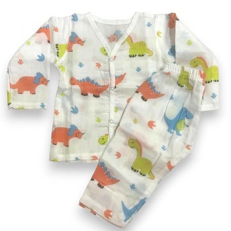 HuggleBug 100% Cotton Muslin Night Suit for Baby Boys & Girls (6-9 Months) | Soft Full Sleeve Shirt & Pajama Set