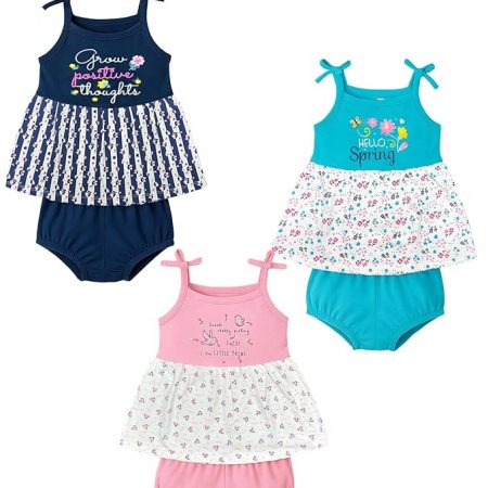Kuchipoo Baby Girls 100% Cotton Top and Panty Set - Pack of 3