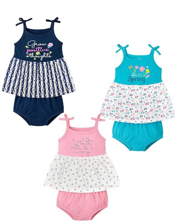 Kuchipoo Baby Girls 100% Cotton Top and Panty Set - Pack of 3