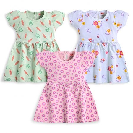 LuvLap Baby Girls Pack Of 3 Half Sleeve Frock 100% Cotton, XL (12 to 18 Months)