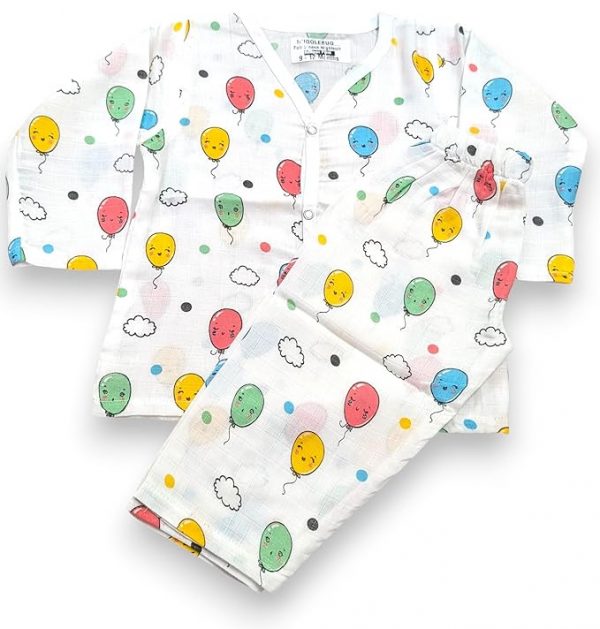 HuggleBug 100% Cotton Muslin Night Suit for Baby Boys & Girls (9-12 Months) | Soft Full Sleeve Shirt & Pajama Set