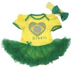 Petitebella Brazil Heart Yellow Bodysuit Green Tutu Baby Dress Nb-18m